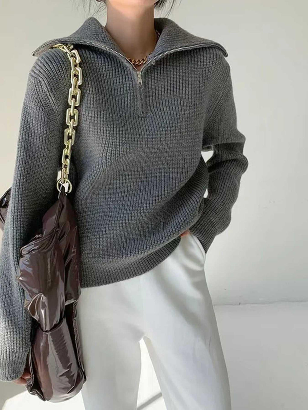 Half-Zip Long Sleeve Sweater -- 