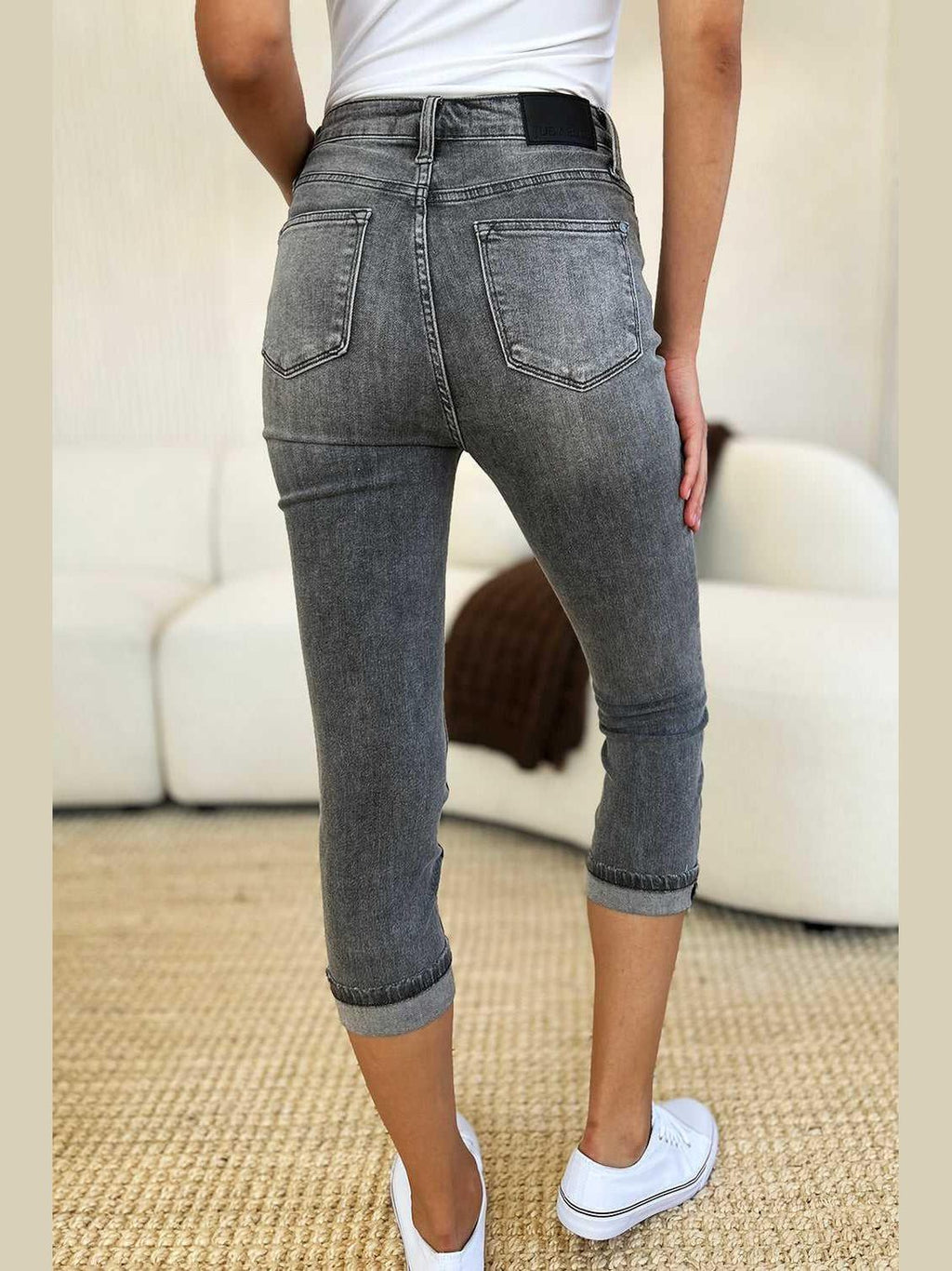 Judy Blue Full Size Button Fly High Waist Cuffed Capris -- 
