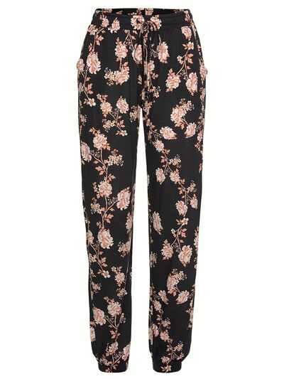 Drawstring Flower Pants with Pockets