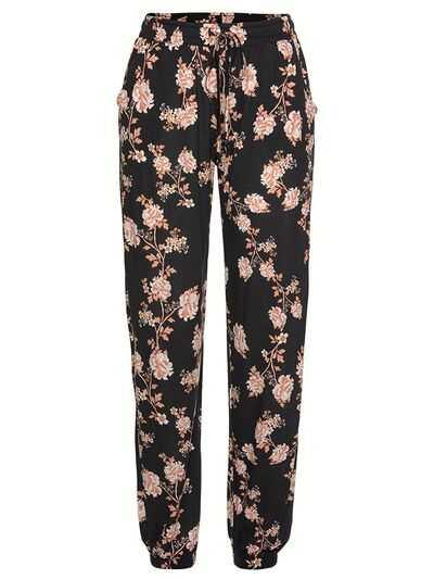 Drawstring Flower Pants with Pockets -- 