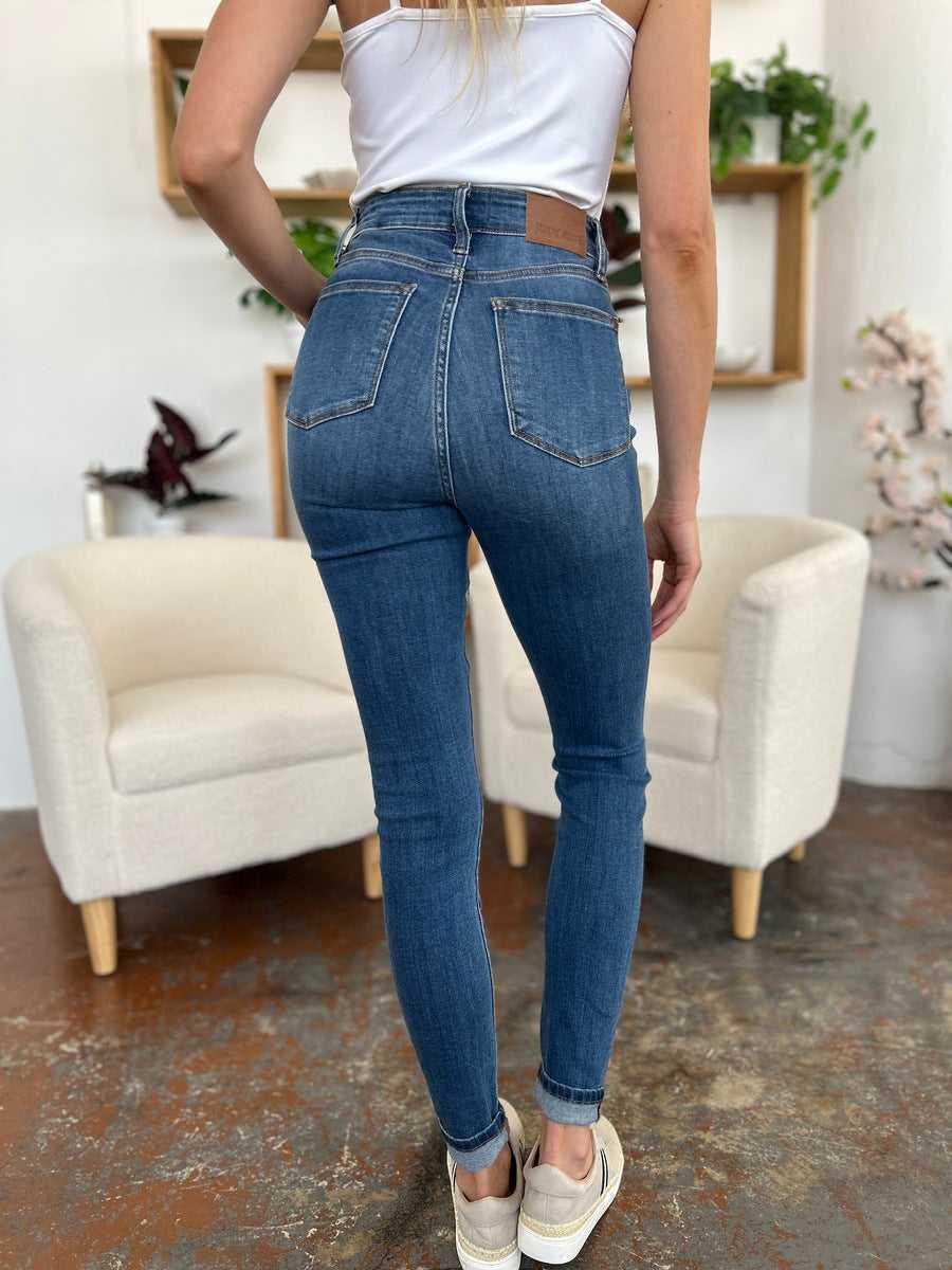 Judy Blue Full Size Cuffed Hem Skinny Jeans -- 