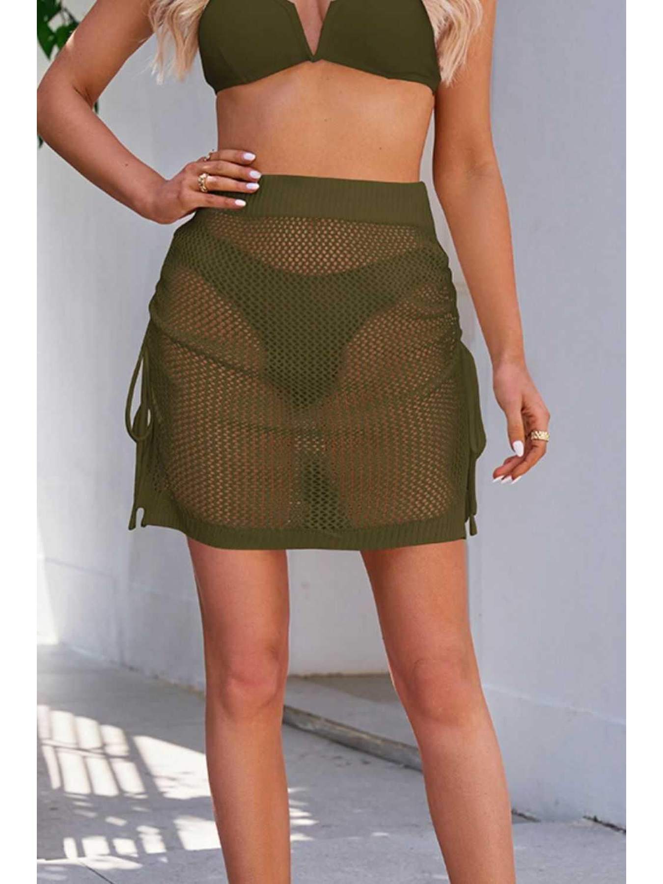 Drawstring Elastic Waist Swim Skirt -- 
