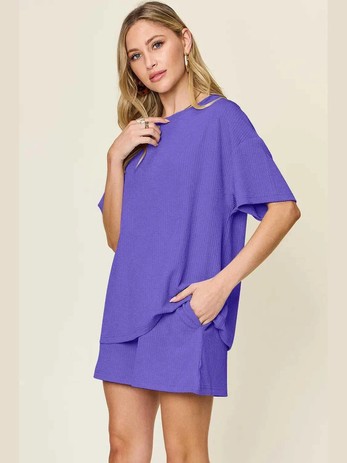 Double Take Basic style Round Neck Solid Set -- 