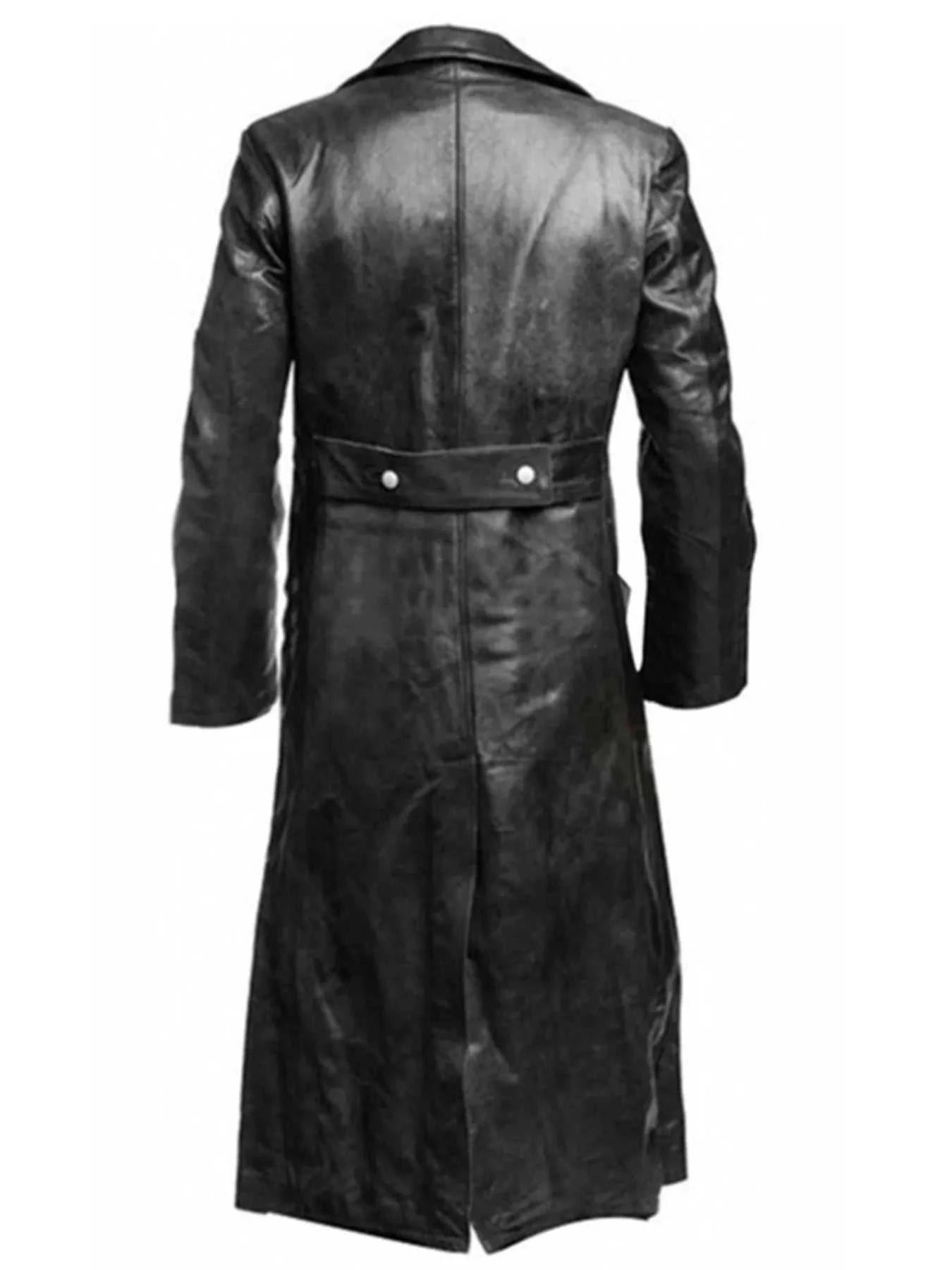 Men's Full Size Double-Breasted Leather Trench Coat Plus Size