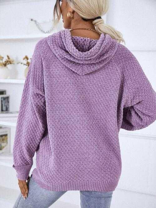 Texture Drawstring Long Sleeve Hooded Sweater -- 