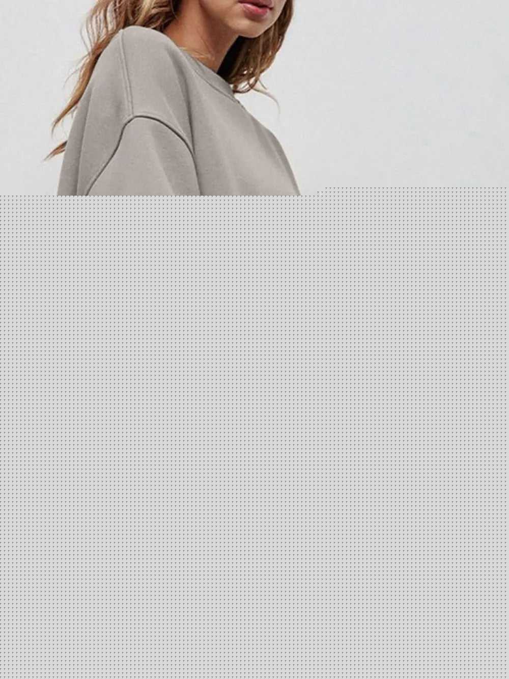 Round Neck Dropped Shoulder Long Sleeve Sweatshirt -- 