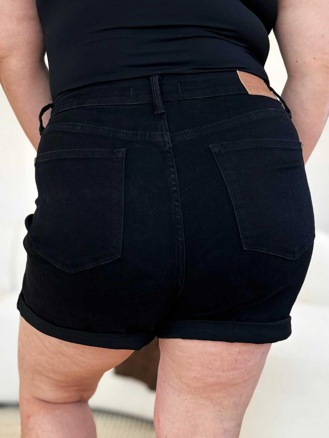 Judy Blue Full Size High Waist Tummy Control Cuffed Denim Shorts -- 