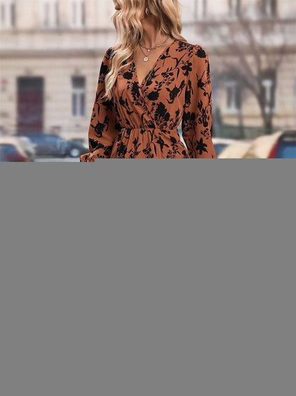 Printed Surplice Long Sleeve Dress