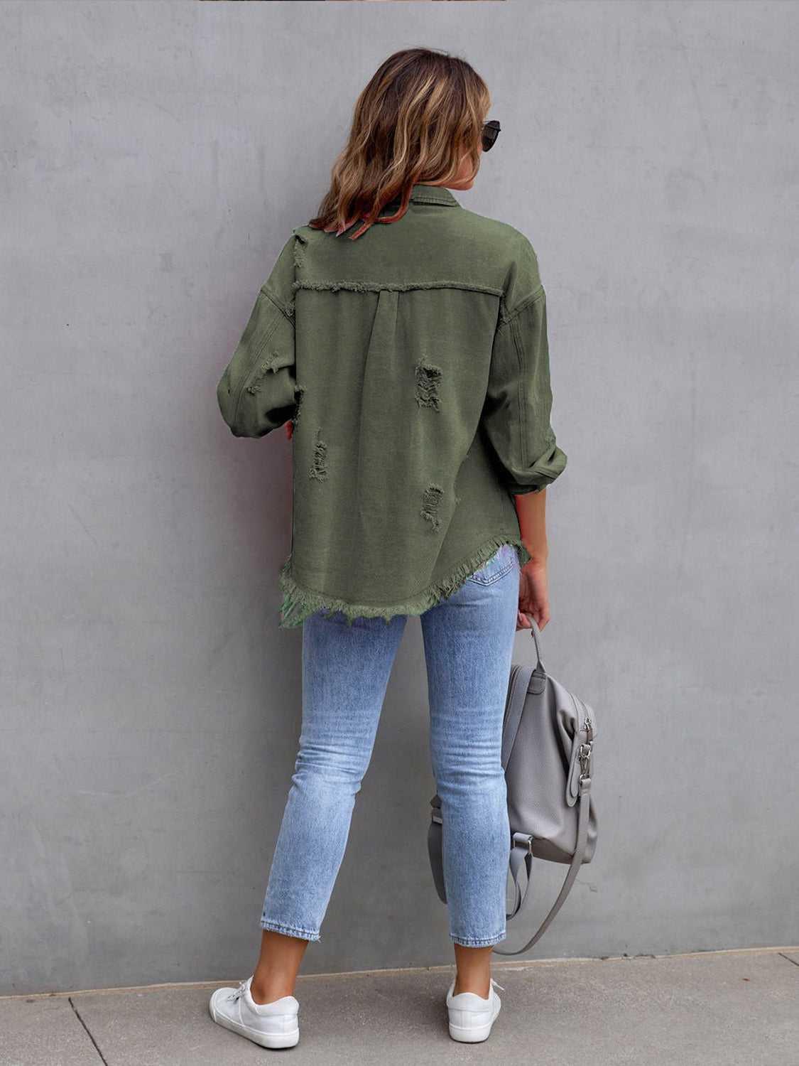 Distressed Drop Shoulder Denim Jacket -- 