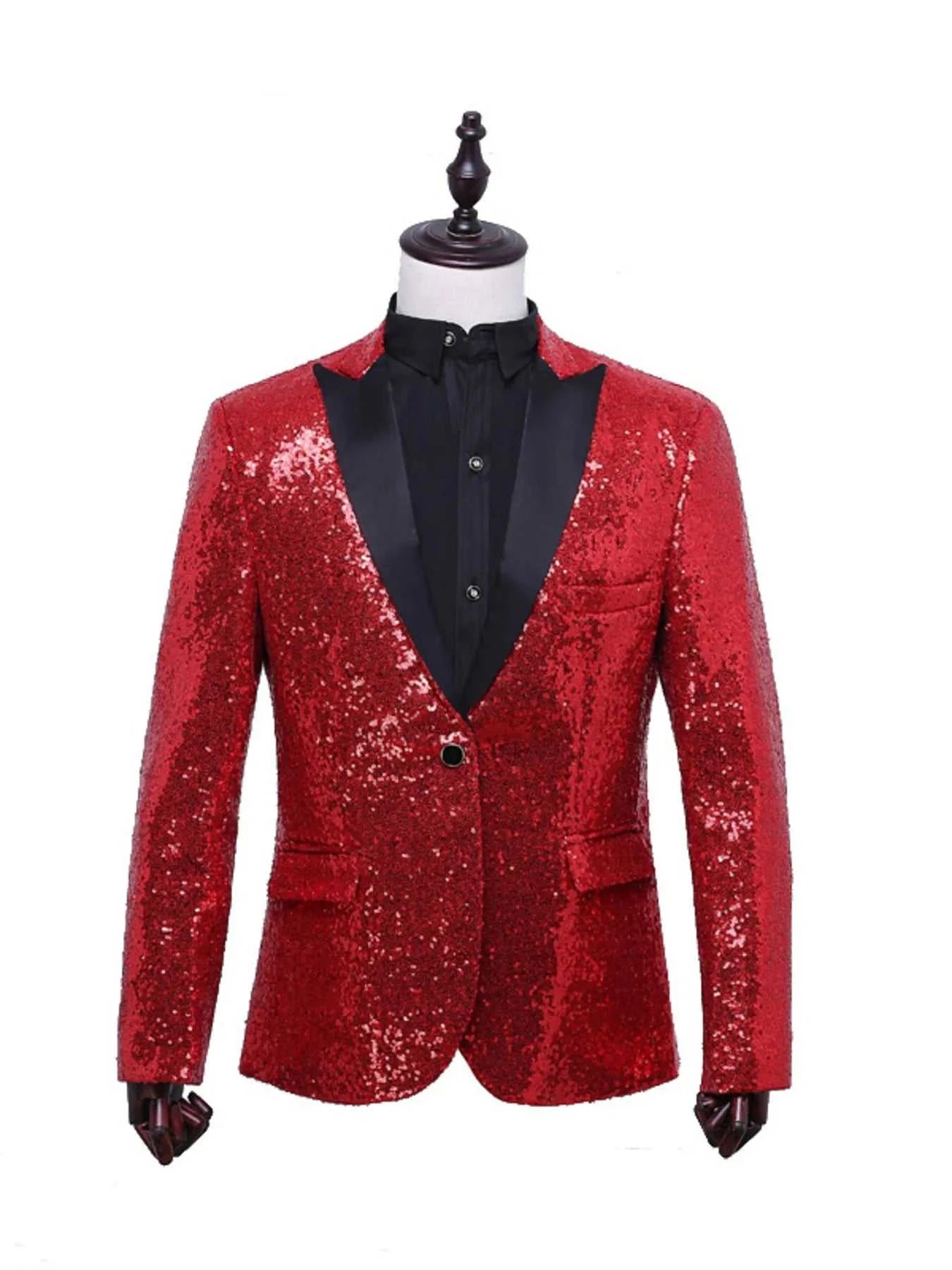 Men's Full Size Sequin One Button Long Sleeve Blazer Plus Size