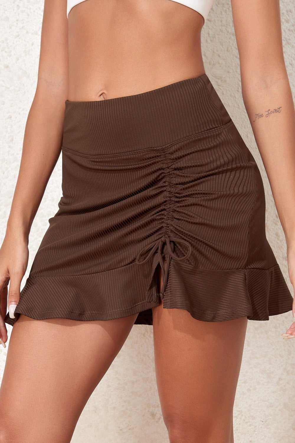 Ruched Elastic Waist Swim Skirt -- 