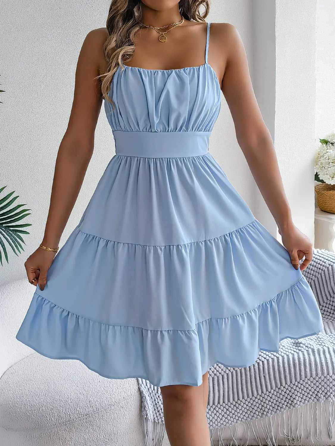 Smocked Back Tiered Cami Dress