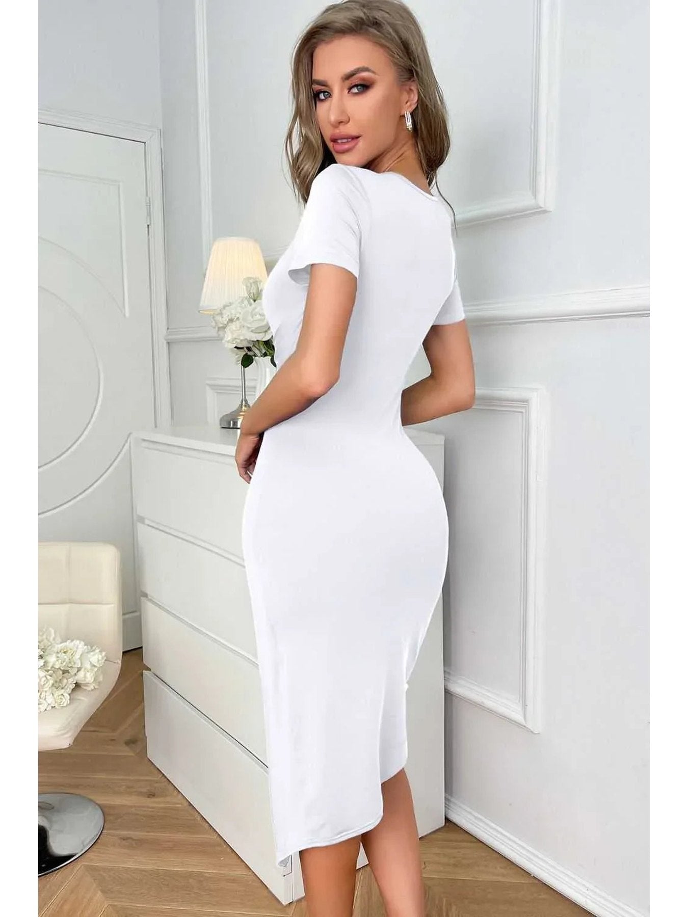 Twisted Asymmetrical Short Sleeve Dress -- 