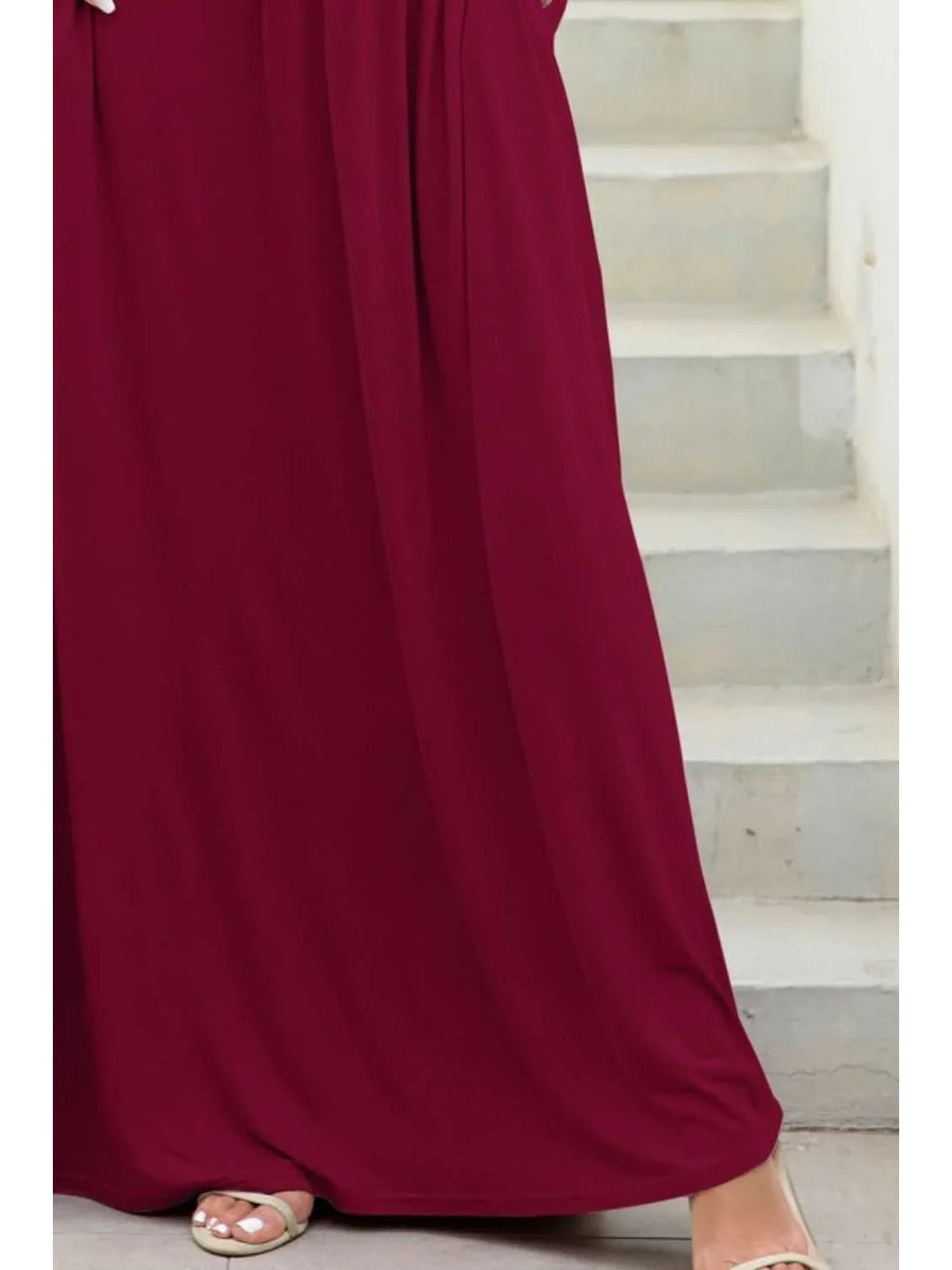 Round Neck Maxi Tee Dress with Pockets -- 