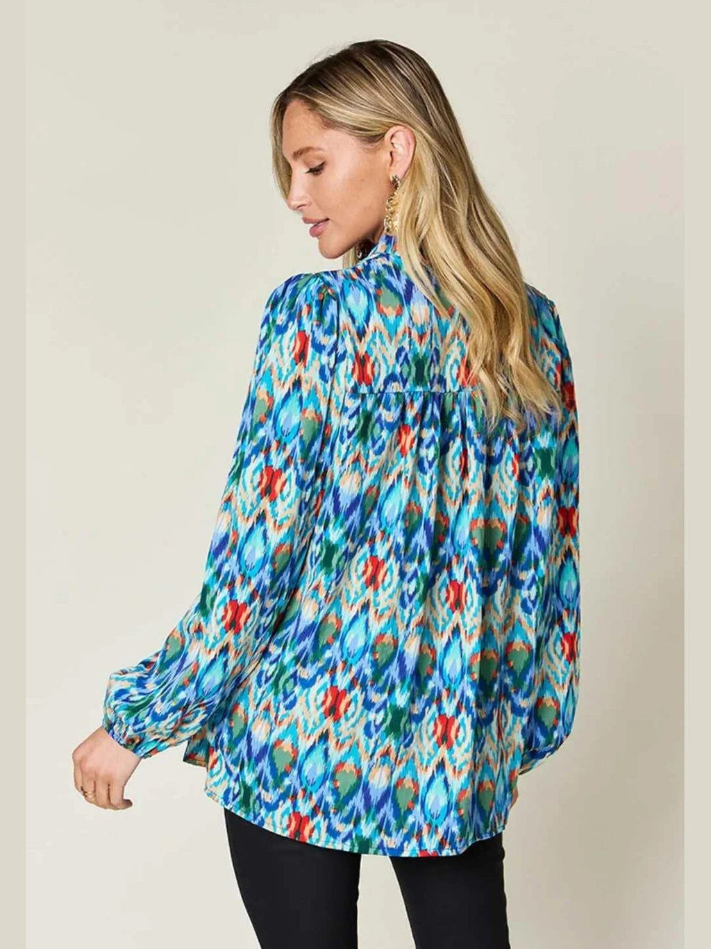 Double Take Full Size Printed Balloon Sleeve Blouse -- 