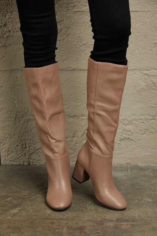 East Lion Corp Block Heel Knee High Boots - Hopeford Streams