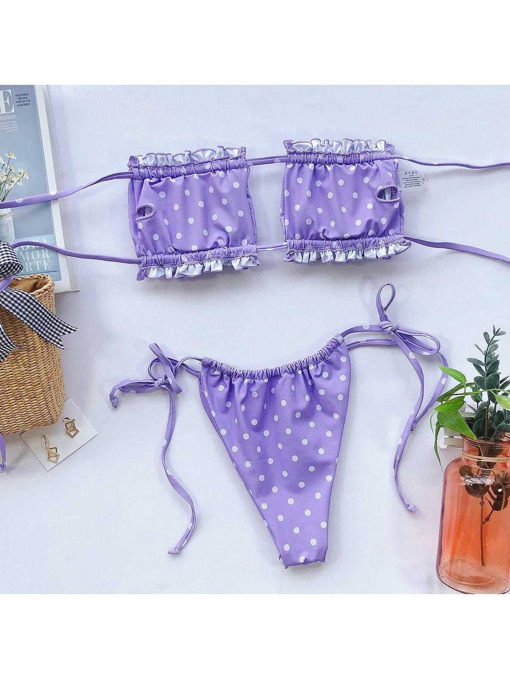 Frill Trim Ruched Bikini Set -- 