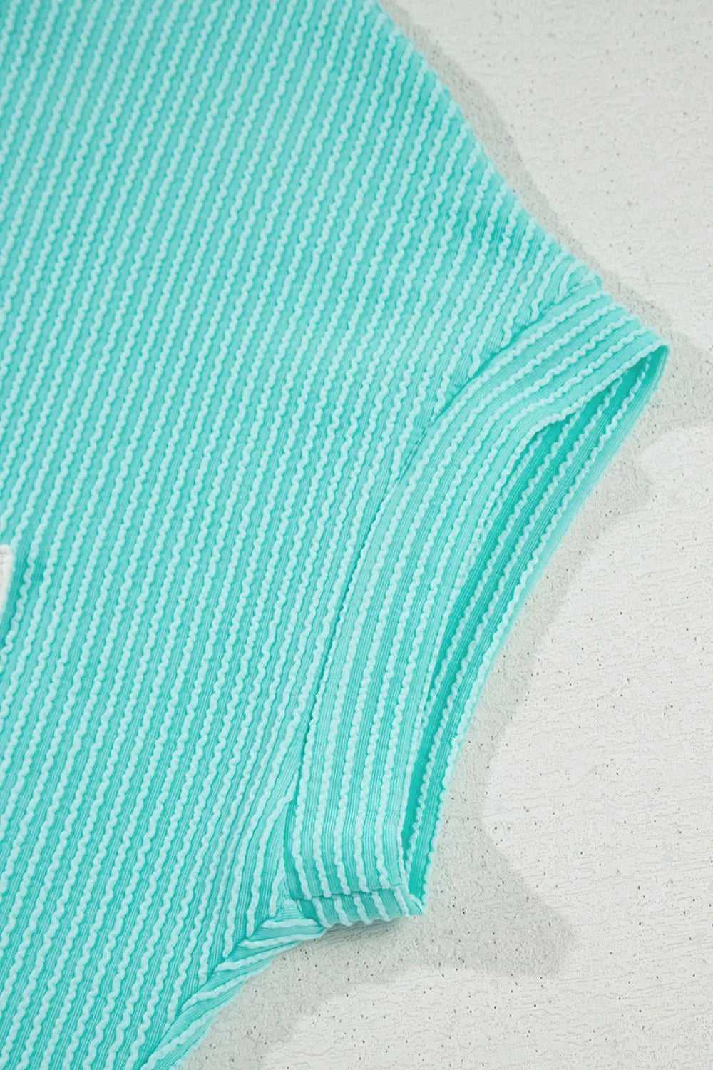 Corded Knit Color Block Pocketed Crew Neck T Shirt