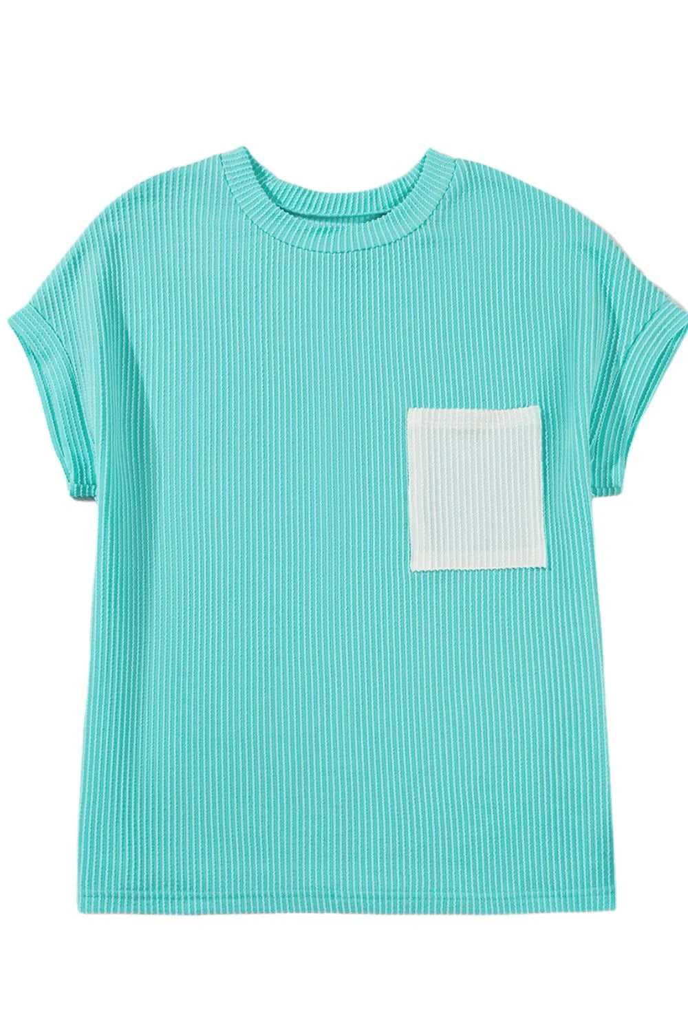 Corded Knit Color Block Pocketed Crew Neck T Shirt