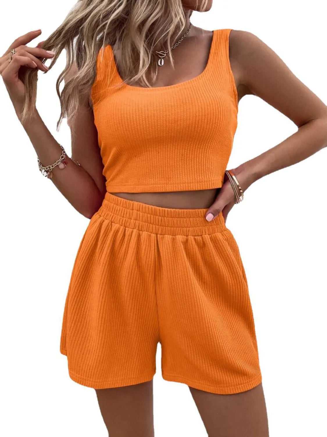 Full Size Wide Strap Tank and Shorts Set Plus Size