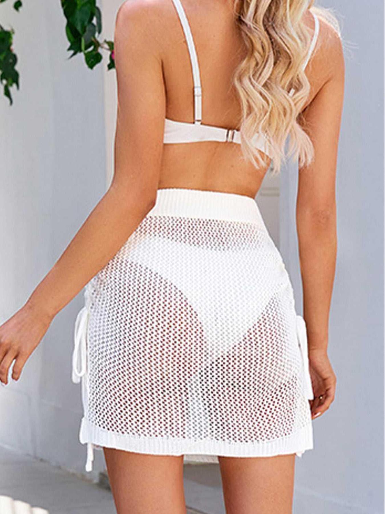 Drawstring Elastic Waist Swim Skirt -- 