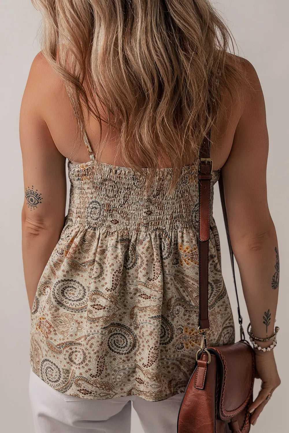 Paisley Printed Smocked Babydoll Cami -- 