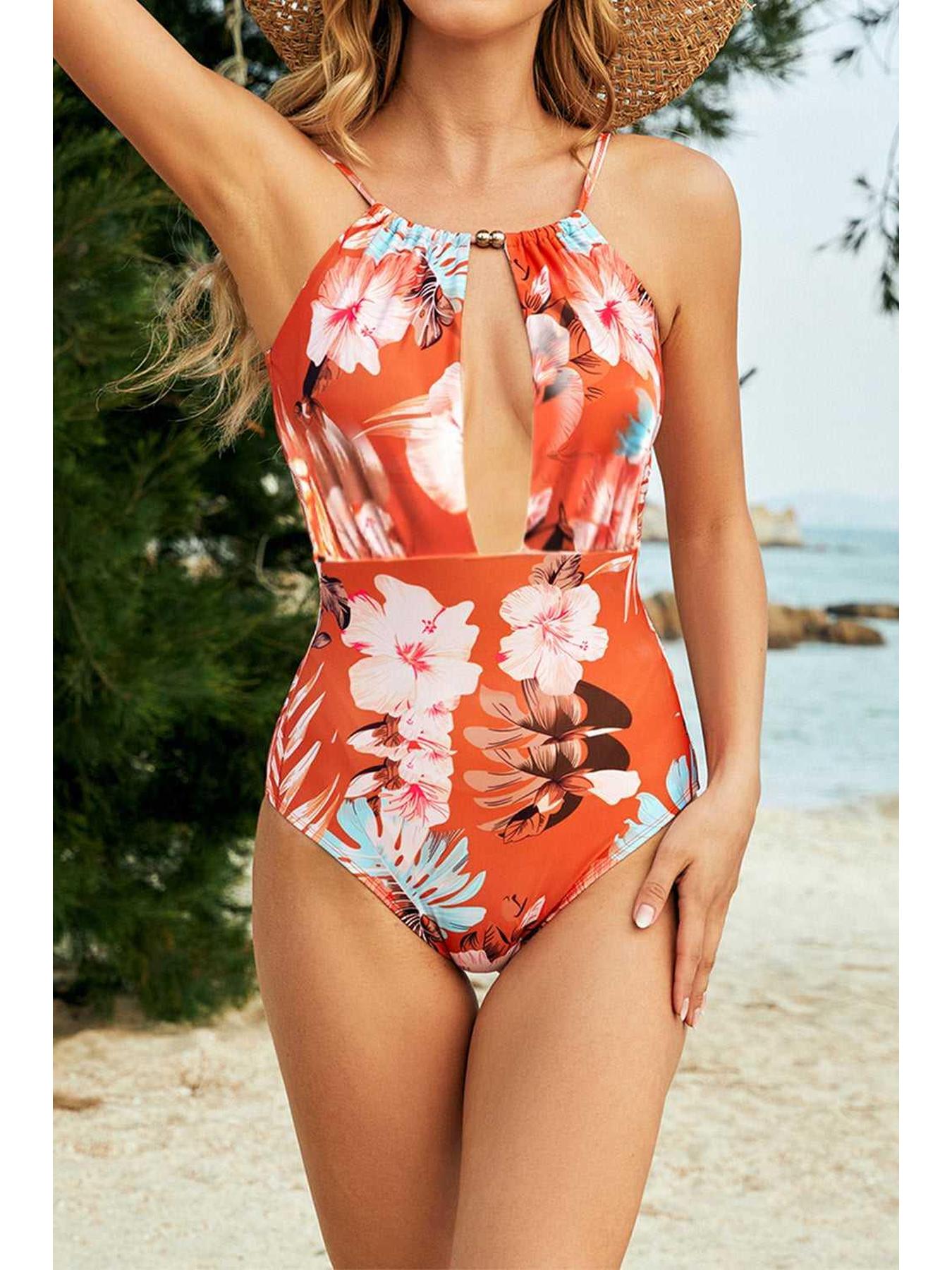 Printed Spaghetti Strap One-Piece Swimwear -- 