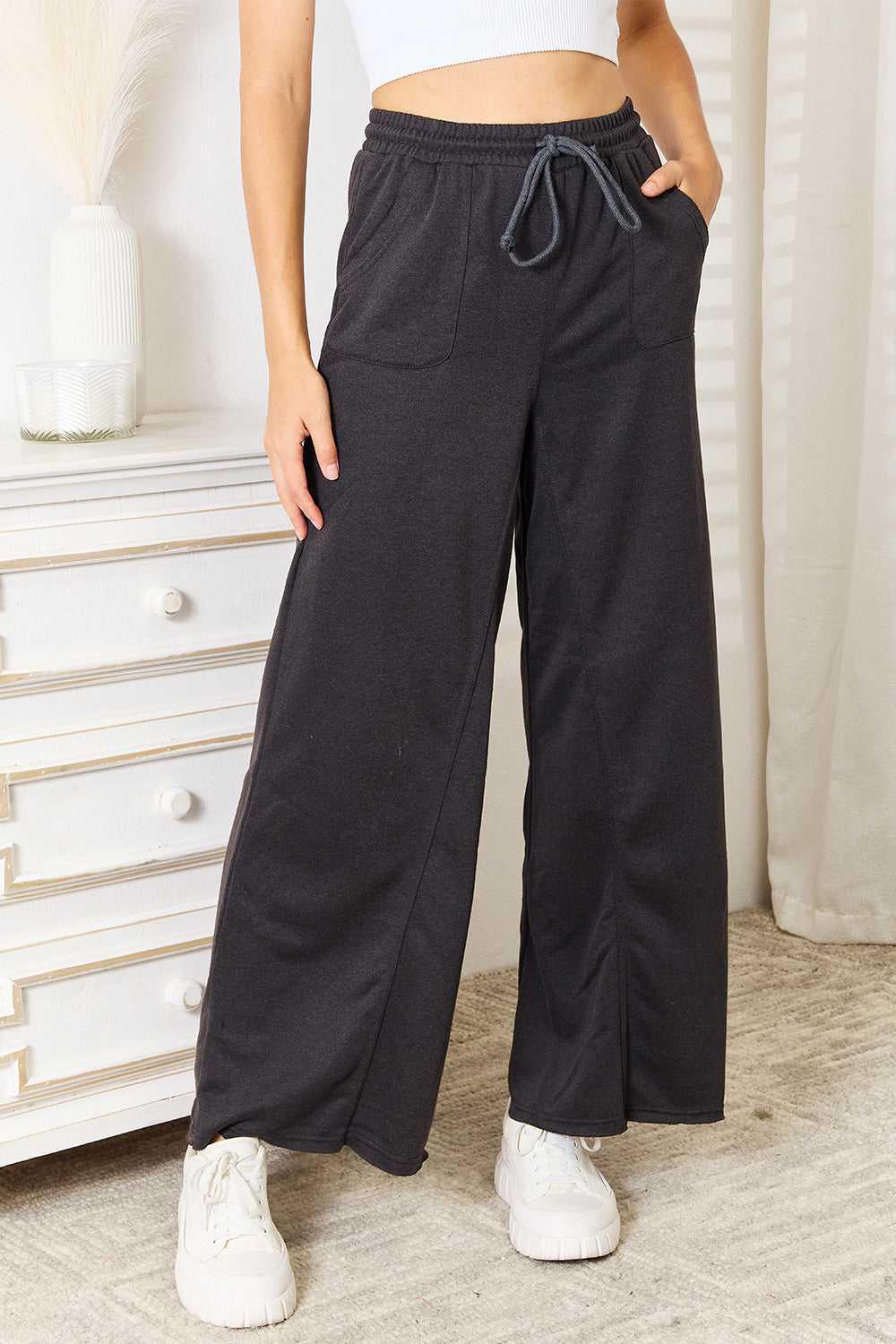 Basic Bae Wide Leg Pocketed Pants -- 