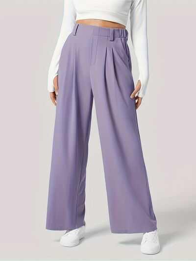 Women's Wide Leg Pants with Pockets -- 