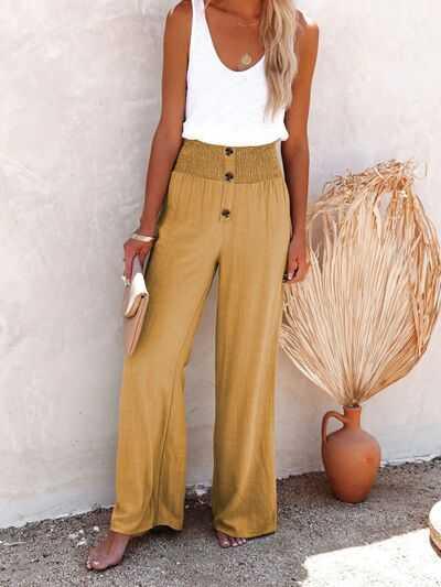 Full Size Decorative Button High Waist Pants -- 