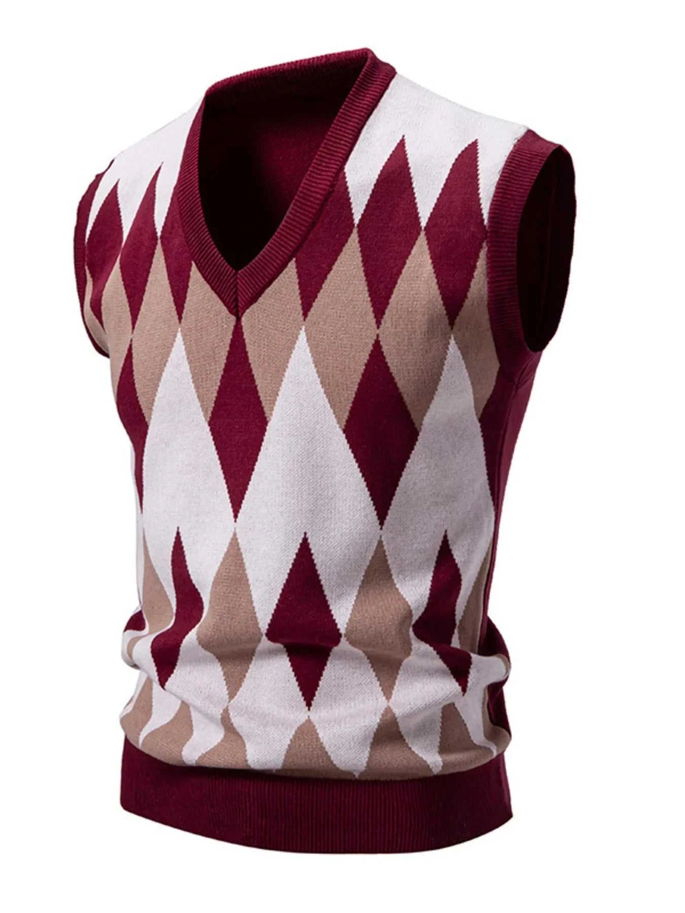 Men's Plus Size Diamond Pattern V-Neck Sweater Vest