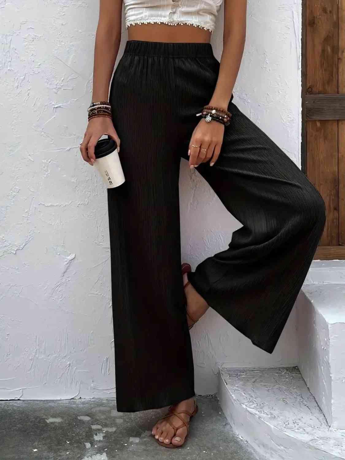 Full Size High Waist Wide Leg Pants -- 