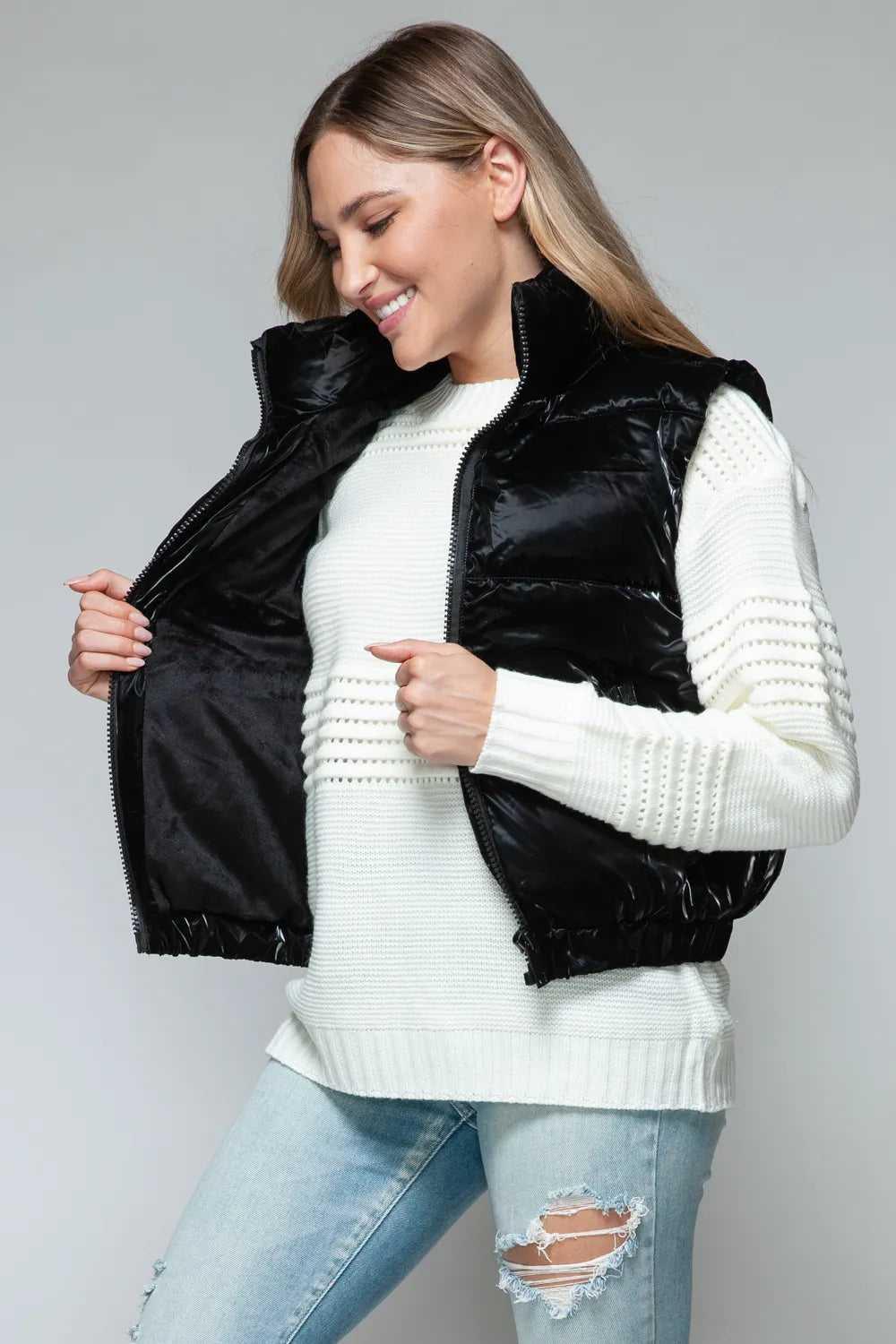 Snobbish Fine Fur Lining Quilted Vest -- 