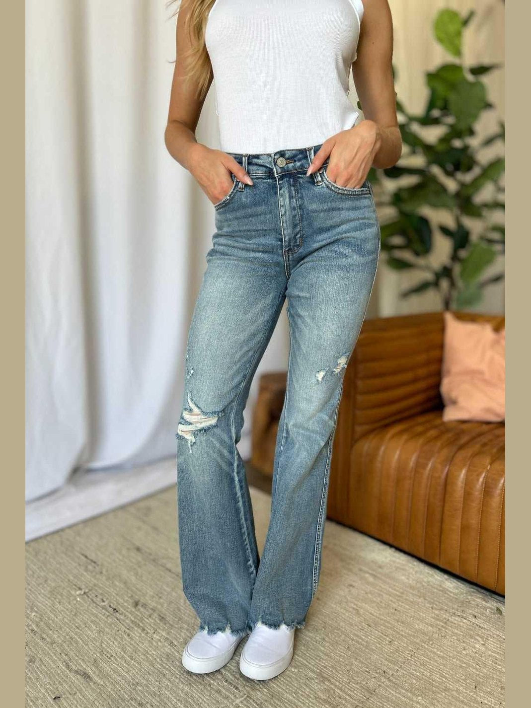 Judy Blue Full Size Medium Rise Tummy Control Destroy Flare -- 