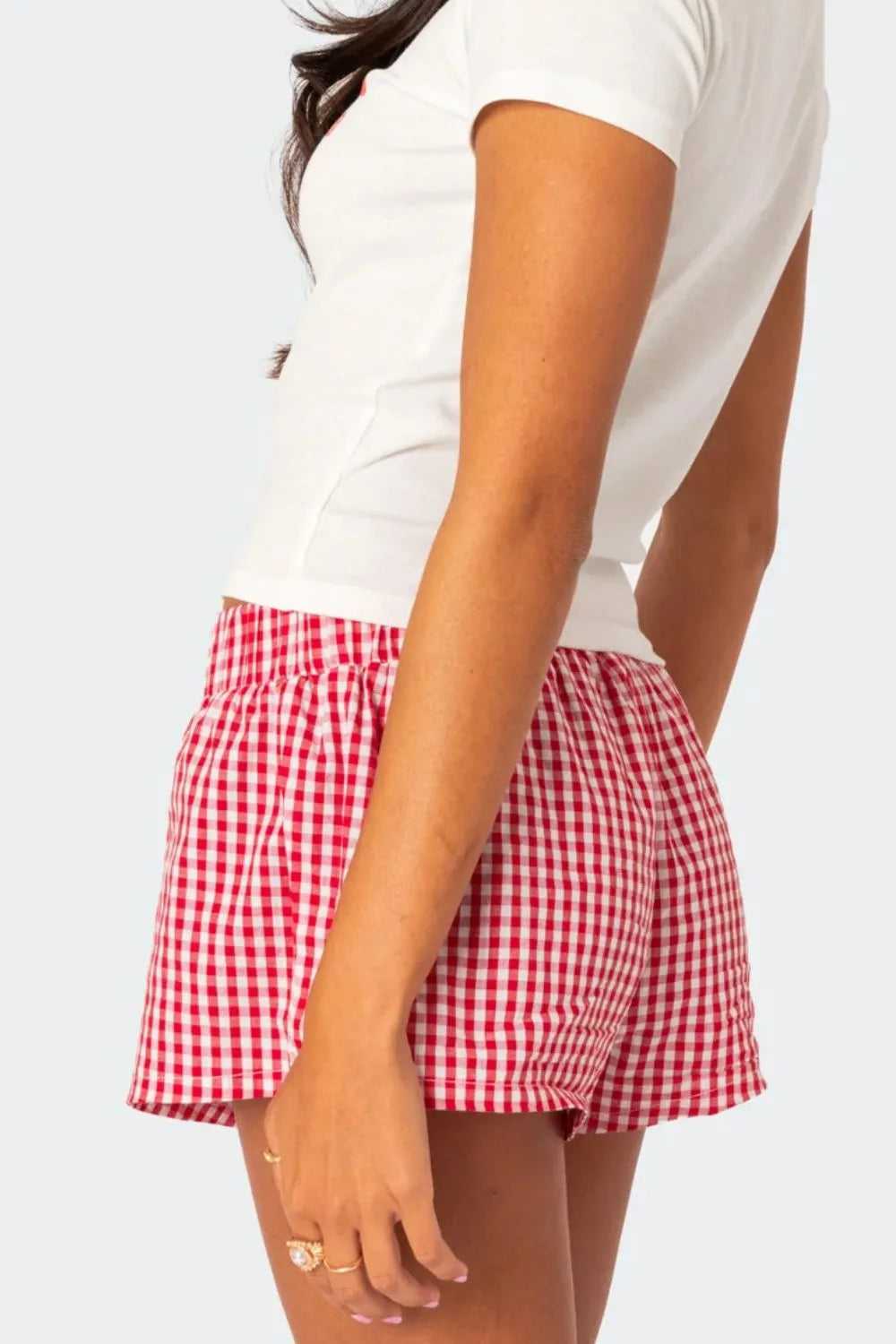 Plaid Elastic Waist Shorts