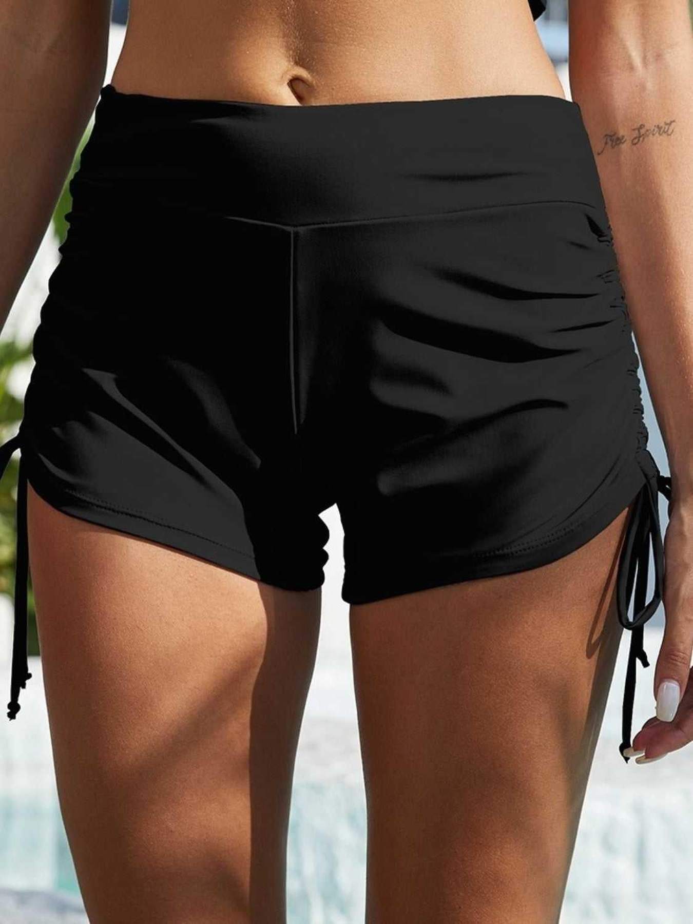 FAM-FAM Drawstring Mid-Rise Waist Swim Shorts -- 