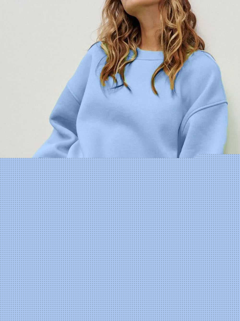 Round Neck Dropped Shoulder Long Sleeve Sweatshirt -- 