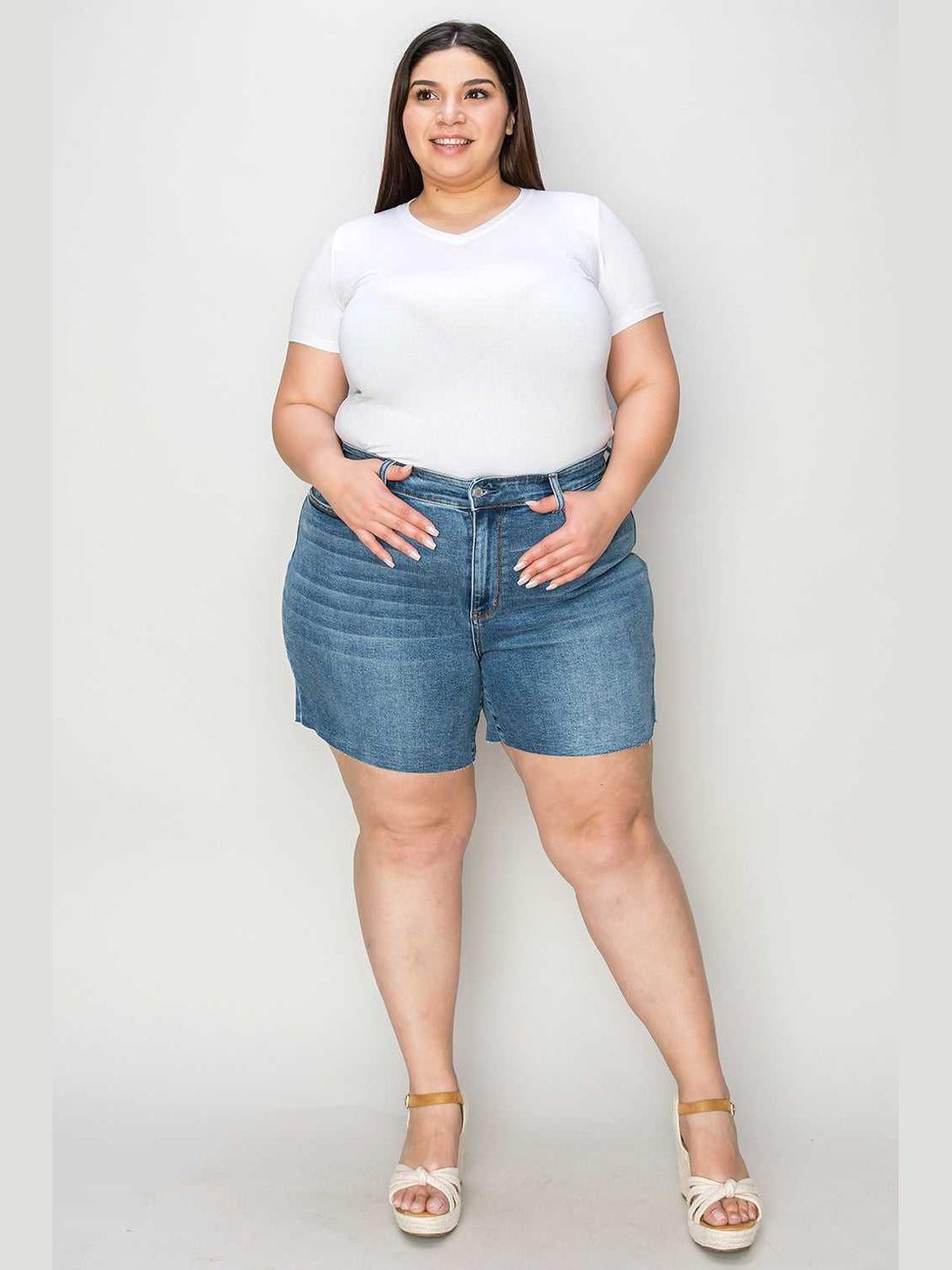 Judy Blue Full Size High Waist Slim Denim Shorts -- 