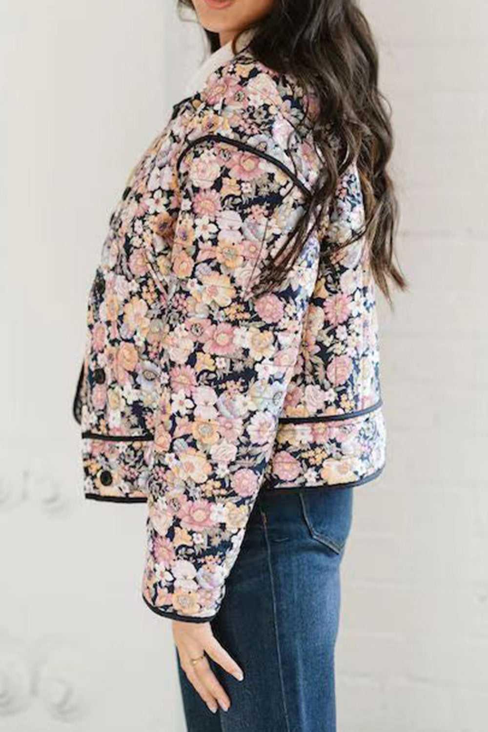 Floral Button Up Long Sleeve Winter Coat -- 