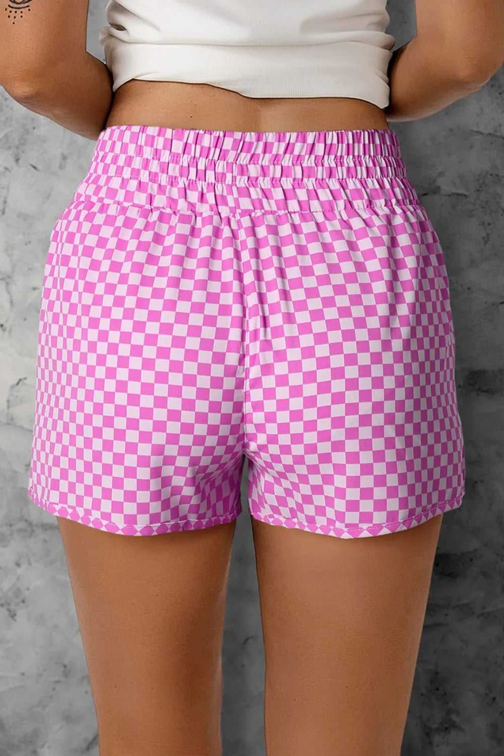 Smocked Elastic Waist Checkered Shorts