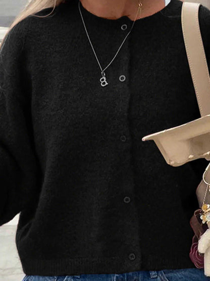 Button-Up Cropped Sweater Cardigan