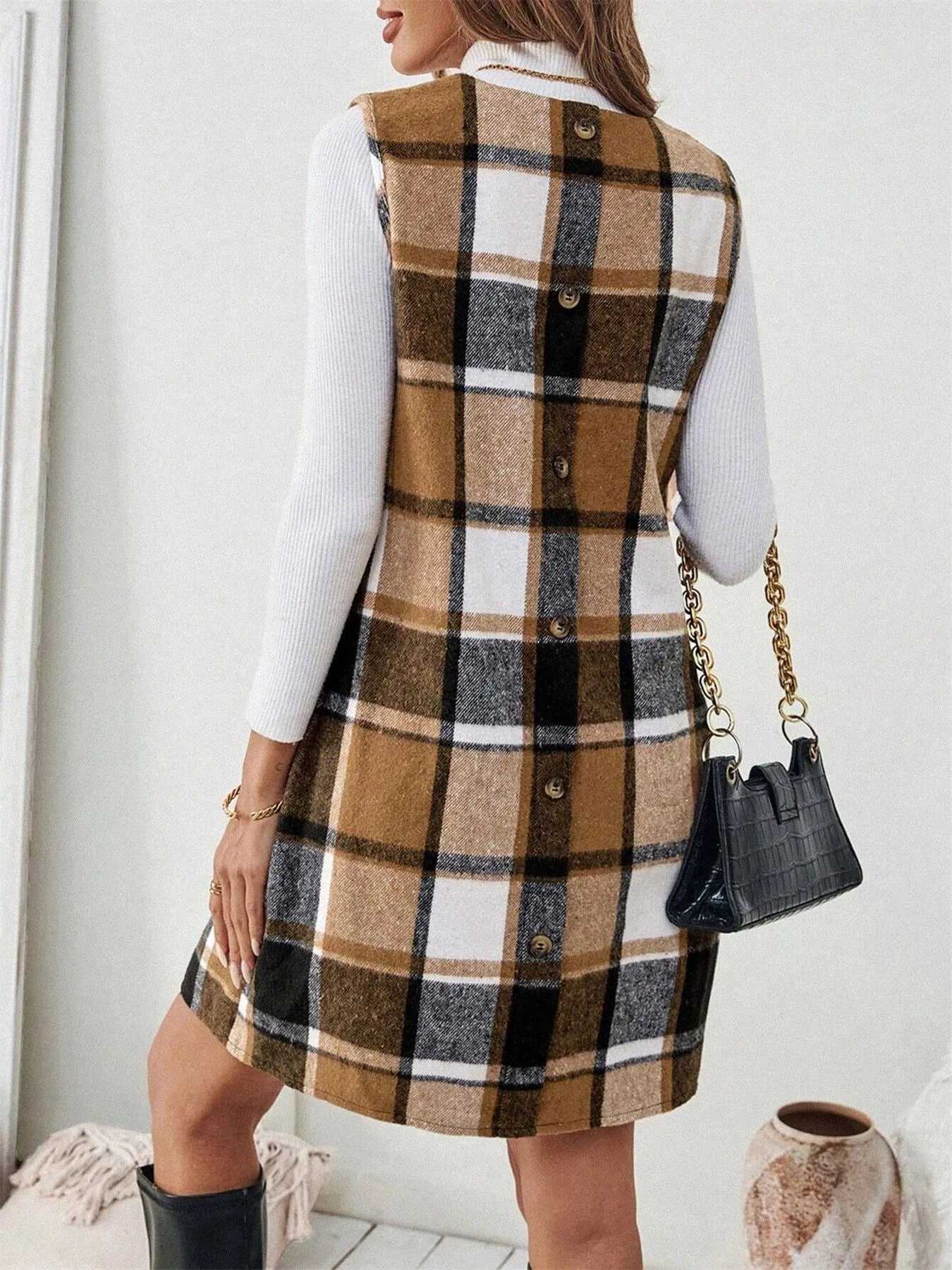 Plaid V-Neck Mini Dress