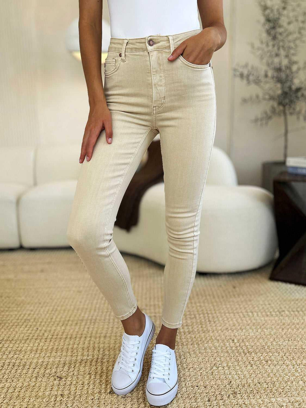 Judy Blue Full Size Garment Dyed Tummy Control Skinny Jeans -- 