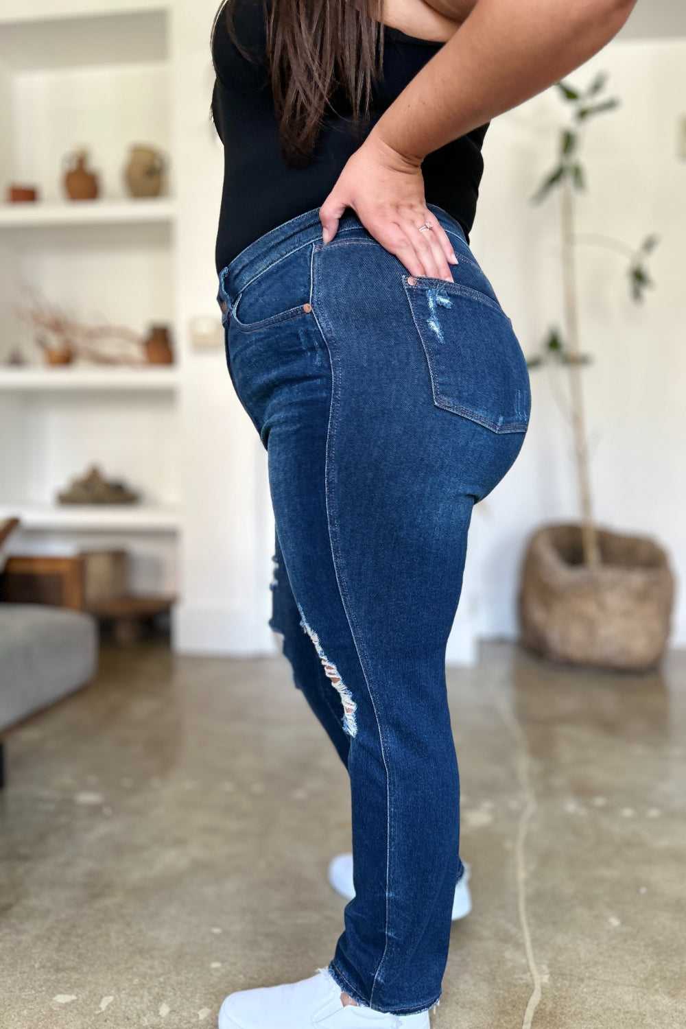 Judy Blue Full Size High Waist Rigid Magic Distress Straight Jeans