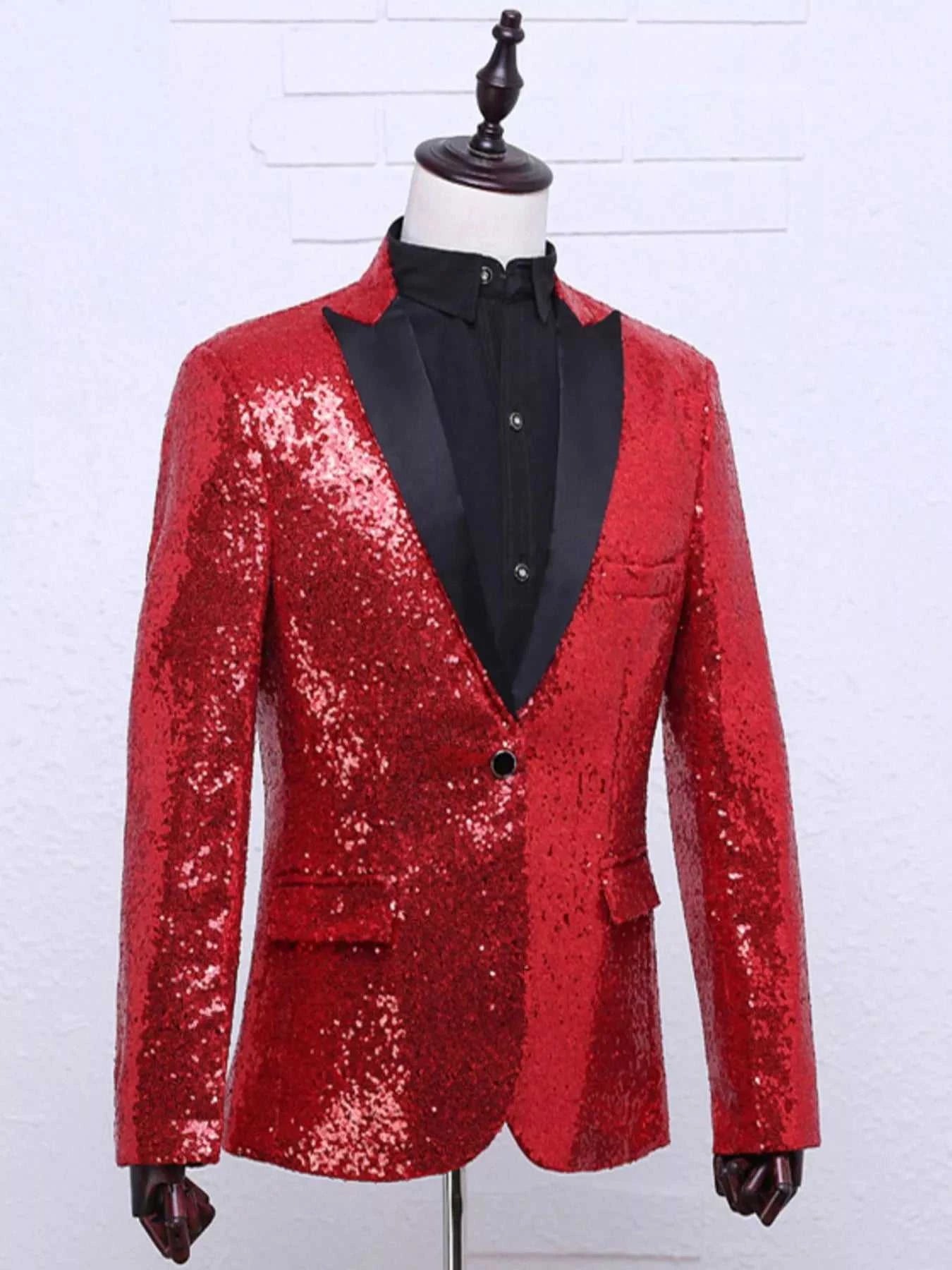 Men's Full Size Sequin One Button Long Sleeve Blazer Plus Size