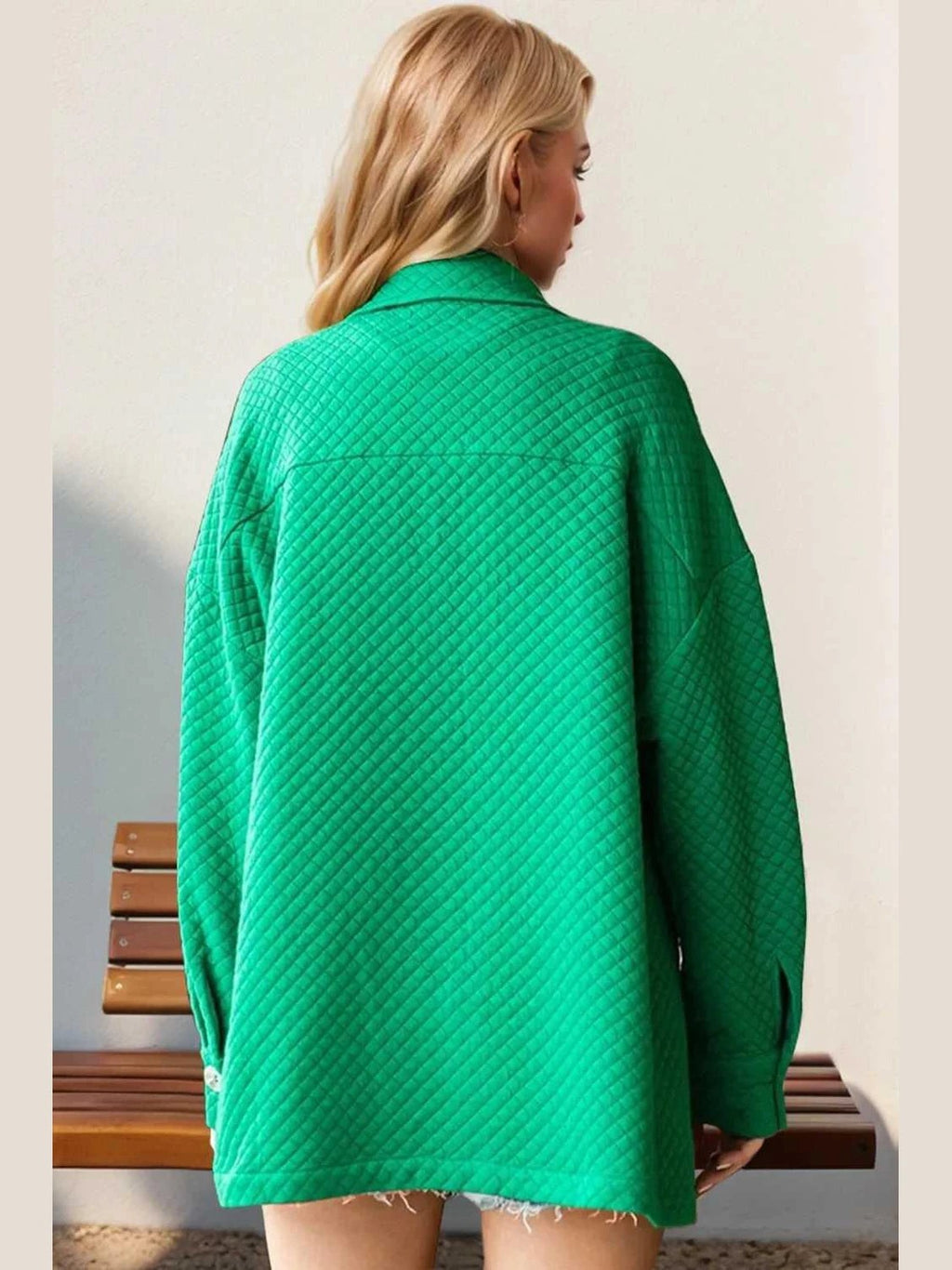 Double Take Full Size Textured Button Up Drop Shoulder Shacket -- 