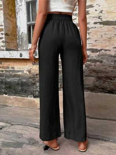 Tied High Waist Wide Leg Pants with Pockets -- 