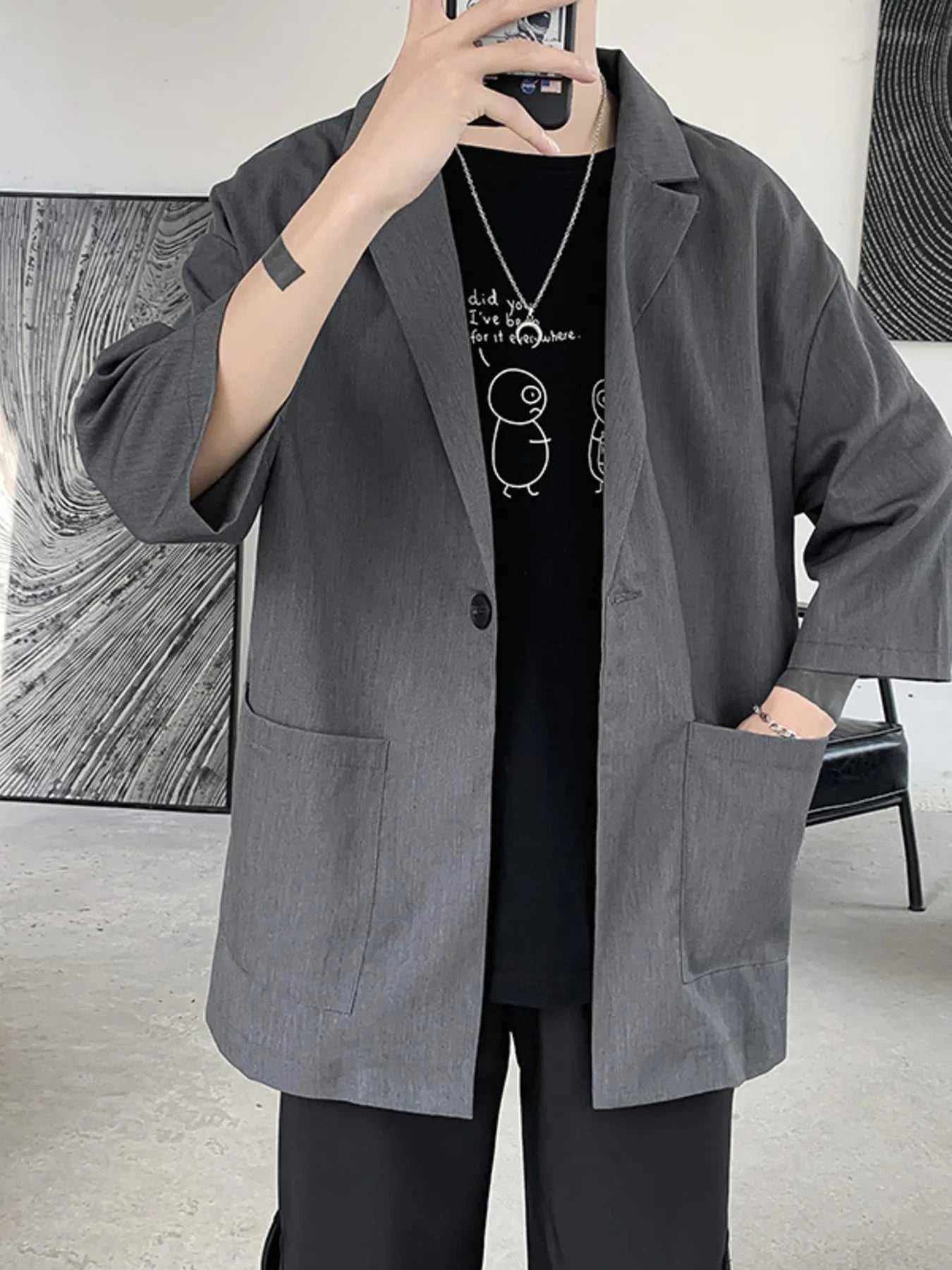 Men's One Button Long Sleeve Blazer