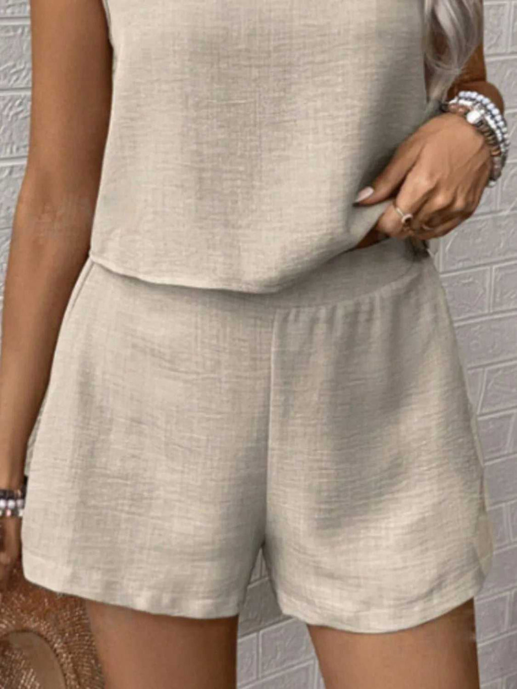 Round Neck Sleeveless Top and Shorts Set