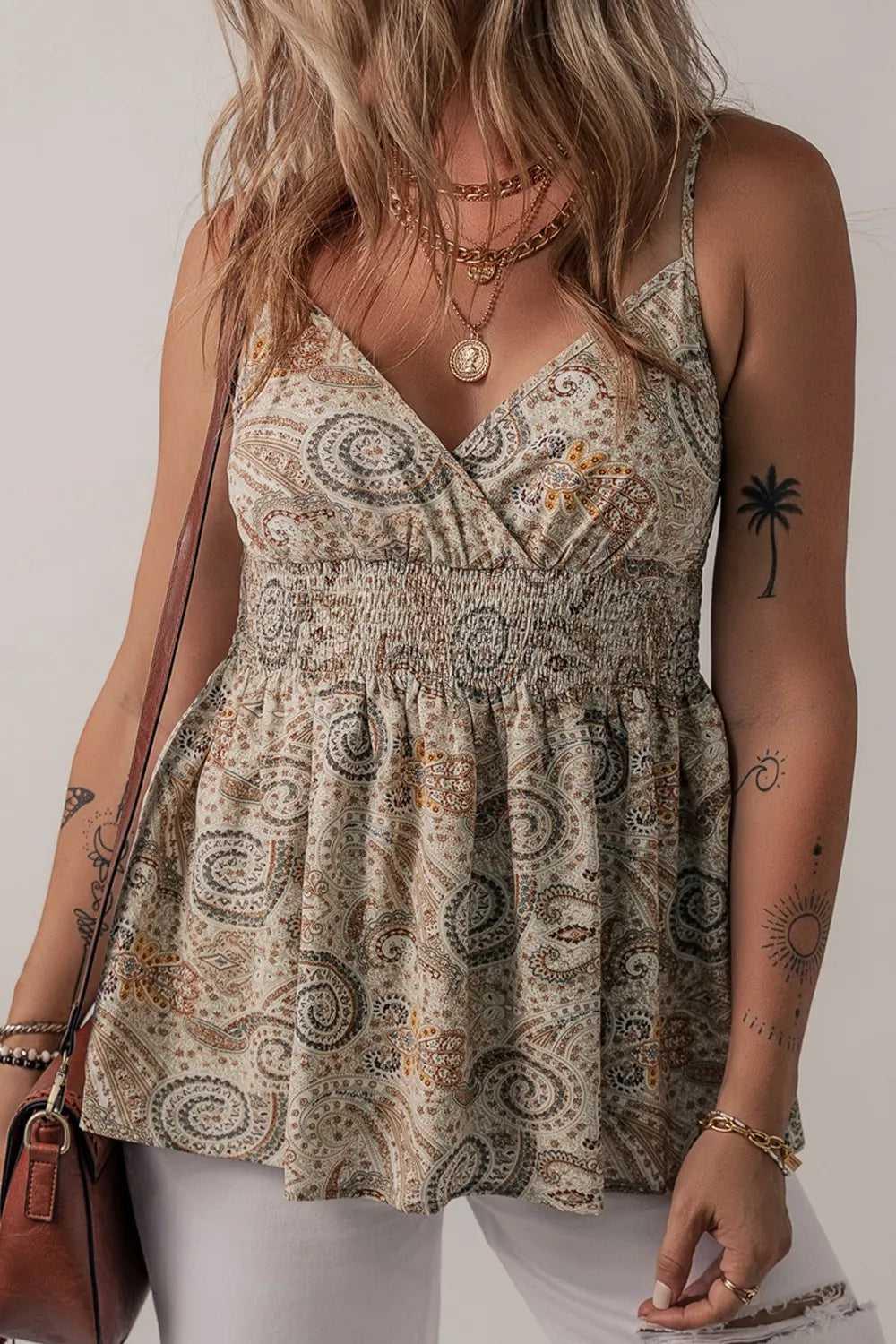 Paisley Printed Smocked Babydoll Cami -- 